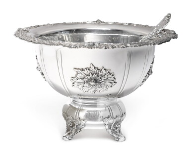 View full screen - View 1 of Lot 64. An American Silver Chrysanthemum Pattern Punch Bowl and Ladle, Tiffany & Co., New York, 2003.