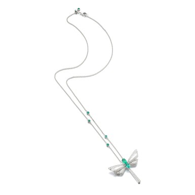 View full screen - View 1 of Lot 1108. Emerald and diamond necklace/brooch.