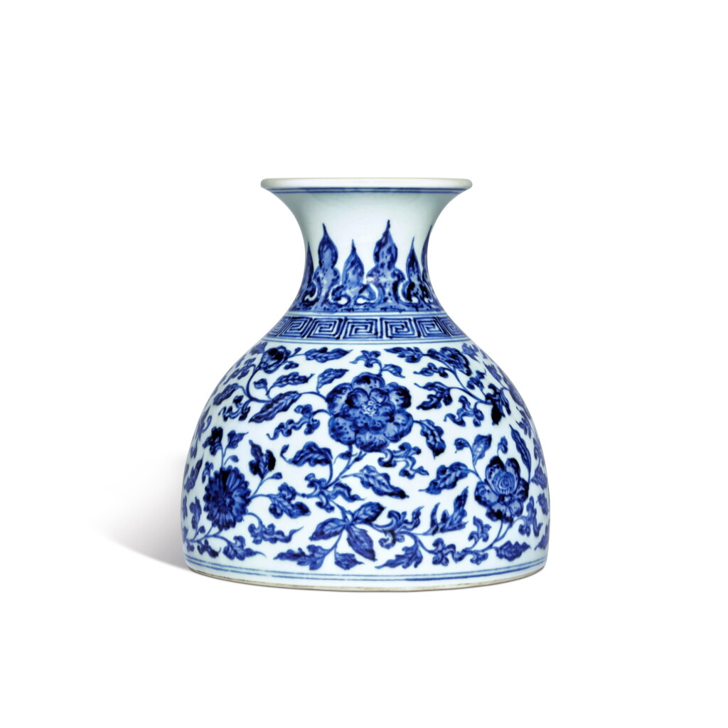 View full screen - View 1 of Lot 115. A fine and exceedingly rare blue and white Ming-style 'flower' vase, Mark and period of Yongzheng.