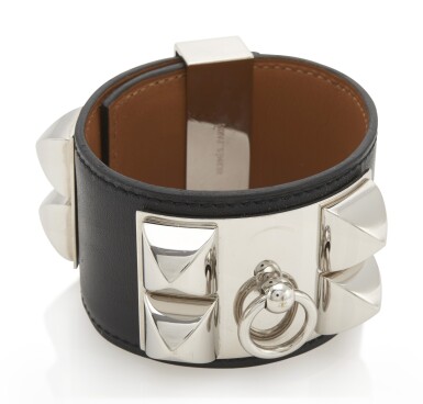 View full screen - View 1 of Lot 56. Black leather and palladium bracelet, Collier de chien , Hermès, 2007 .