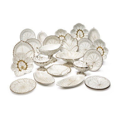 View full screen - View 1 of Lot 330. A WEDGWOOD QUEENSWARE ASSEMBLED LEAF-MOLDED PART-DESSERT SERVICE, EARLY 19TH CENTURY.