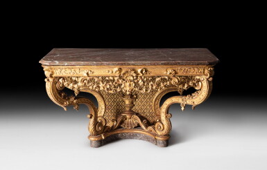 View full screen - View 1 of Lot 25. A giltwood walnut and pine console, French Regence, Provence, circa 1720, in the manner of Toro | Console en noyer et sapin doré d'époque Régence, probablement Provence, vers 1720, dans le goût de Toro.