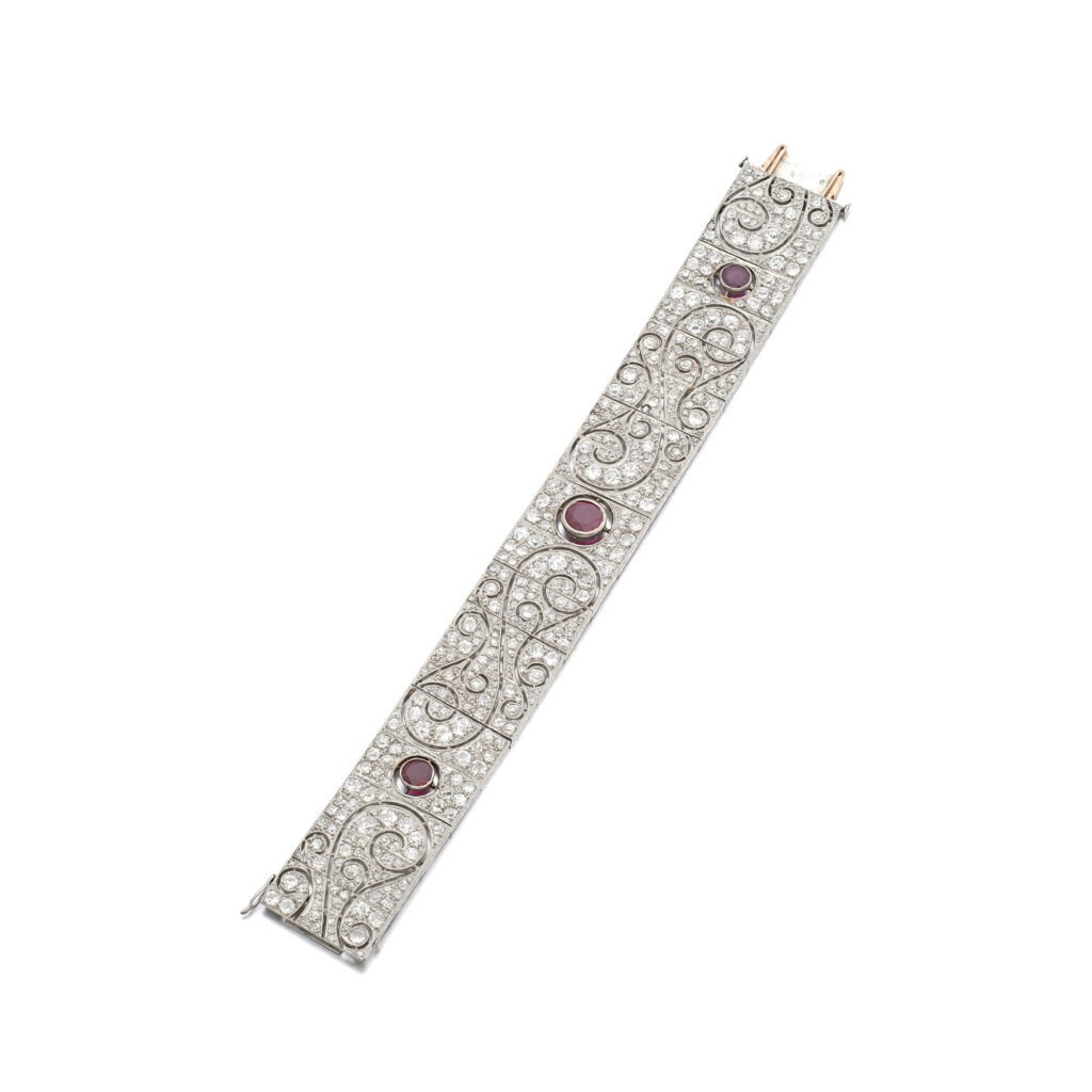 View full screen - View 1 of Lot 795. Ruby and diamond bracelet, circa 1920.
