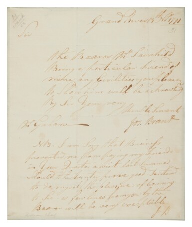 View full screen - View 1 of Lot 16. Brant, Joseph (Thayendanegea) | A scarce autograph letter by the great Mohawk leader Joseph Brant.