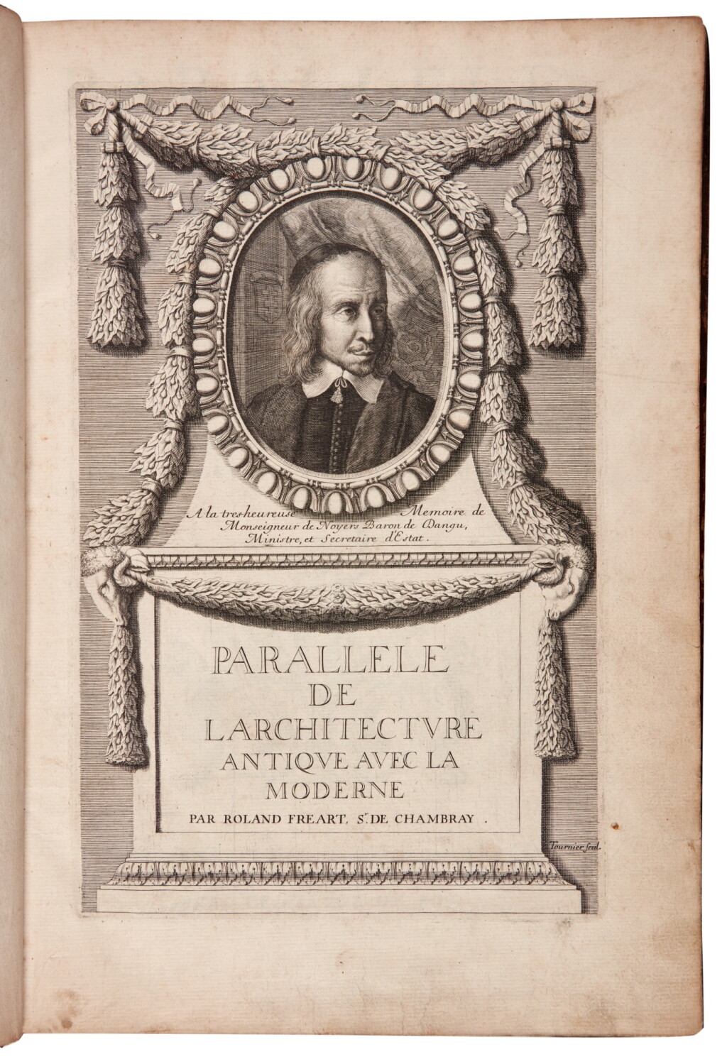 View full screen - View 1 of Lot 524. Fréart, Parallele de l'architecture antique et moderne, Paris, 1650, calf with arms of Matthieu Molé.