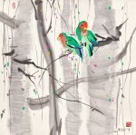 吳冠中 枝頭鳥 | Wu Guanzhong, Lovebirds