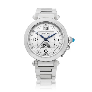 View full screen - View 1 of Lot 8099. Pasha GMT Day & Night, Reference 2938 | A stainless steel dual time zone wristwatch with date, day and night indication and bracelet, Circa 2013 | 卡地亞 | Pasha GMT Day & Night 型號2938 | 精鋼兩地時間鏈帶腕錶,備日期及晝夜顯示,約2013年製.