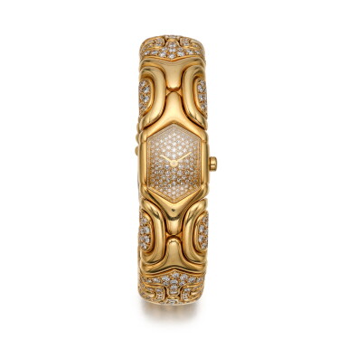 View full screen - View 1 of Lot 421. Gold and Diamond 'Alveare' Watch-Bracelet.