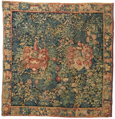View full screen - View 1 of Lot 87. A Flemish Armorial and Millefleurs Tapestry, Southern Netherlands, first half 16th century.