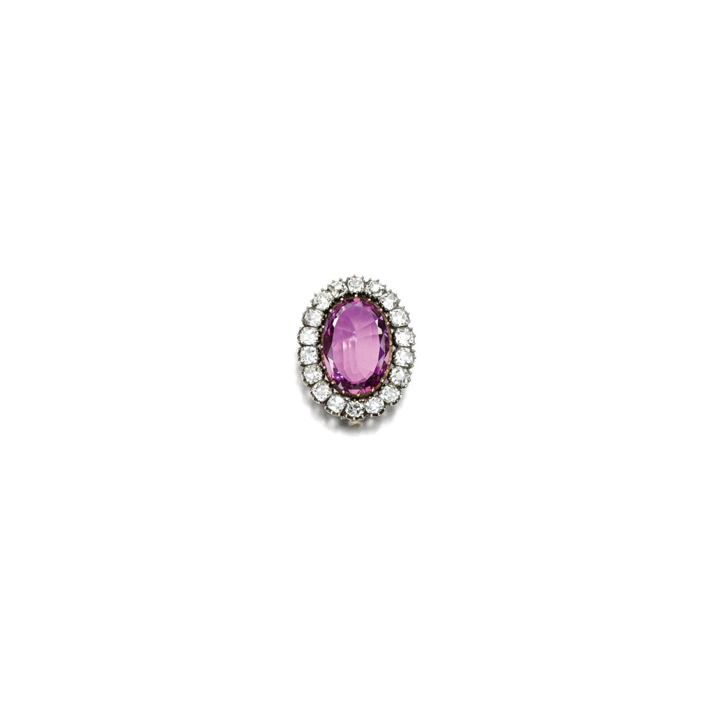 View full screen - View 1 of Lot 255. PINK TOPAZ AND DIAMOND BROOCH, EARLY 19TH CENTURY.