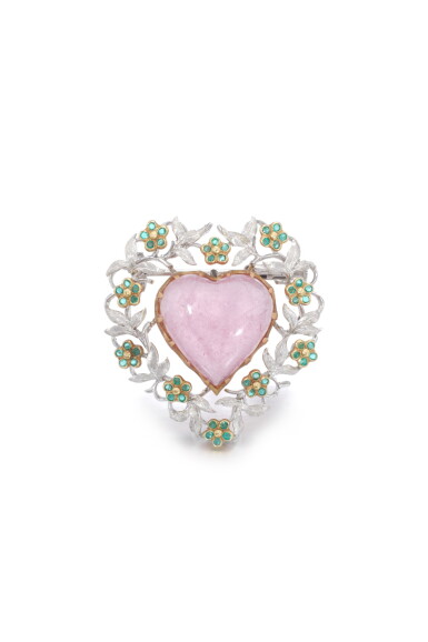 View full screen - View 1 of Lot 111. Tourmaline, emerald and diamond brooch.
