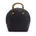 Black Quilted Lambskin Woven Chain Handle Bowler Bag Gold Hardware, 1992