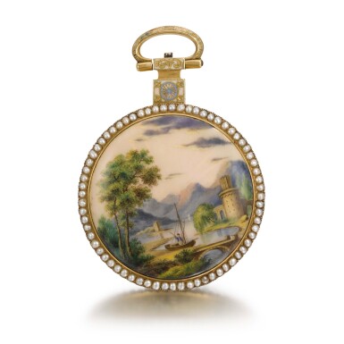 View full screen - View 1 of Lot 295. BERRUD & SON | A GOLD, ENAMEL AND PEARL-SET WATCH MADE FOR THE CHINESE MARKET, CIRCA 1820.