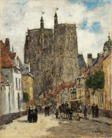 View full screen - View 1 of Lot 6. Abbeville, Rue et Église Saint-Vulfran.