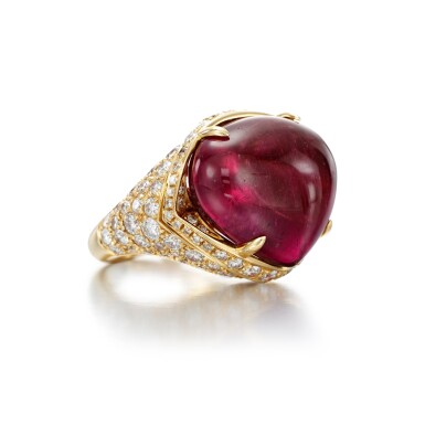 View full screen - View 1 of Lot 79. Rubellite and diamond ring.