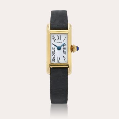 View full screen - View 1 of Lot 206. Tank | A yellow gold wristwatch | Circa 1960.