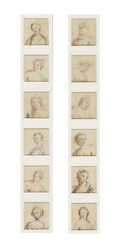 View full screen - View 1 of Lot 203. A group of twelve miniature studies of young women (six drawings on each mount).