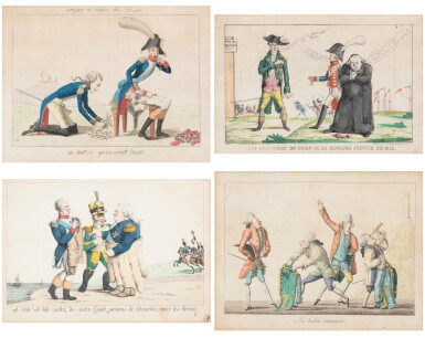 View full screen - View 1 of Lot 62. Set of five satyric prints on Napoleon and Empire, France, first quarter 19th century | Série de cinq gravures satyriques sur Napoleon Ier et l’Empire, France, premier quart du XIXe.