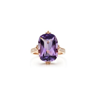 View full screen - View 1 of Lot 30. AMETHYST AND DIAMOND RING.