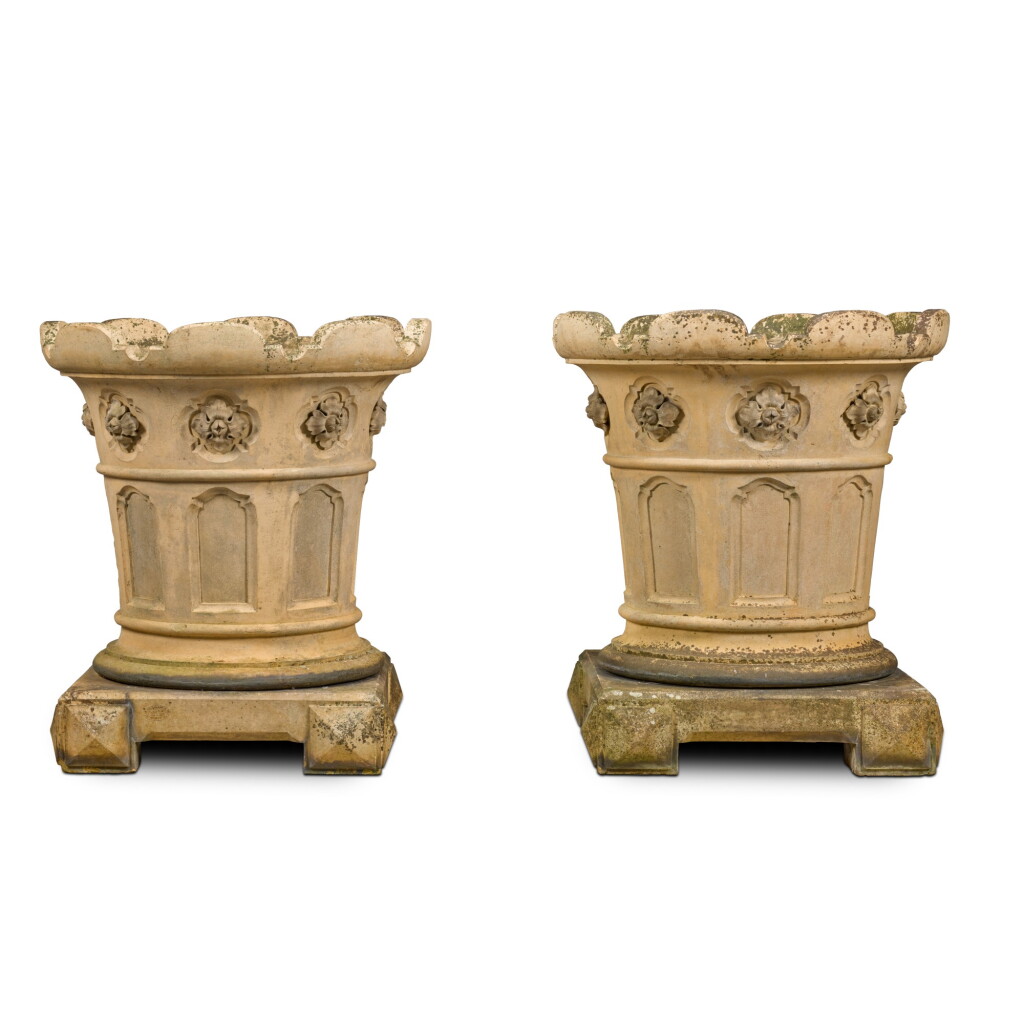 View full screen - View 1 of Lot 141. A pair of Victorian terracotta Gothic Revival planters, late 19th century, by Pulham Broxbourne.