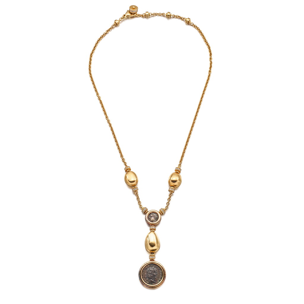 View full screen - View 1 of Lot 1601. ANCIENT COIN AND DIAMOND ‘MONETE’ PENDANT NECKLACE | 寶格麗 | 古幣 配 鑽石 ‘MONETE’ 吊墜項鏈.