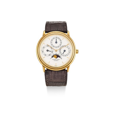 View full screen - View 1 of Lot 8275. AUDEMARS PIGUET | QUANTIEME PERPETUAL AUTOMATIQUE, REFERENCE 25657 A YELLOW GOLD PERPETUAL CALENDAR WRISTWATCH WITH MOON PHASES, CIRCA 1990.