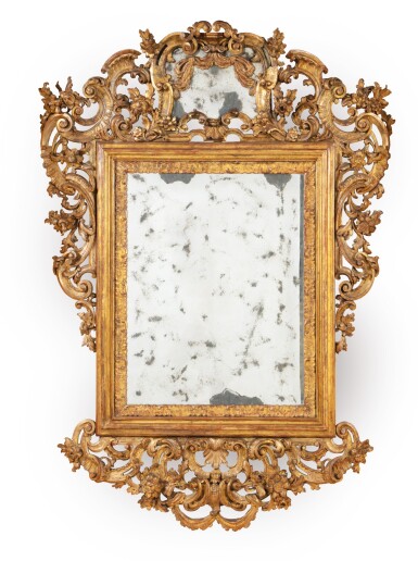 View full screen - View 1 of Lot 43. A Rococo carved and giltwood mirror, Italian, 18th century.