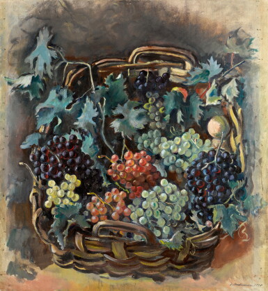 View full screen - View 1 of Lot 12. ZINAIDA EVGENIEVNA SEREBRIAKOVA | STILL LIFE WITH BASKET OF GRAPES.