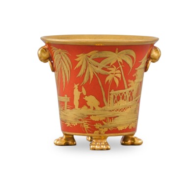 View full screen - View 1 of Lot 1574. A Paris orange-ground jardiniere decorated to simulate lacquer, circa 1820.