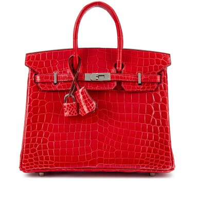 View full screen - View 1 of Lot 9783. Important Private Collection: Rouge de Coeur Shiny Niloticus Crocodile Birkin 25 Palladium Hardware, 2013.