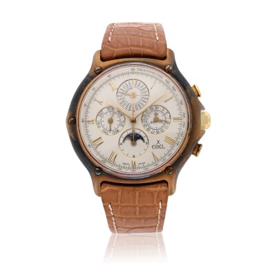 View full screen - View 1 of Lot 272. Reference 8136901 | A yellow gold automatic perpetual calendar chronograph wristwatch with moon phases, Circa 1995.