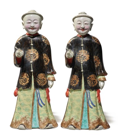 View full screen - View 1 of Lot 83. A Rare Pair of Chinese Export 'Nodding Head' Figures Qing Dynasty, Qianlong Period.