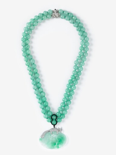 View full screen - View 1 of Lot 150. COLLIER JADE JADÉITE, ÉMAIL ET DIAMANTS, NARDI | JADEITE, ENAMEL AND DIAMOND NECKLACE, NARDI.