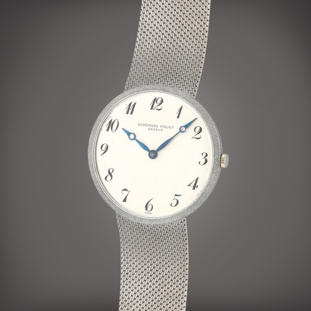 View full screen - View 1 of Lot 376. A white gold bracelet watch | Circa 1970.