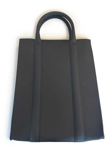 View full screen - View 1 of Lot 105. Black leather bag with a brown leather pouch and a black leather card holder Circa 2020.