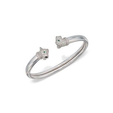 View full screen - View 1 of Lot 286. White Gold, Emerald, Onyx and Diamond 'Panthère de Cartier' Bracelet.