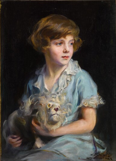 View full screen - View 1 of Lot 115. Portrait of a Child with a Steiff Lion.