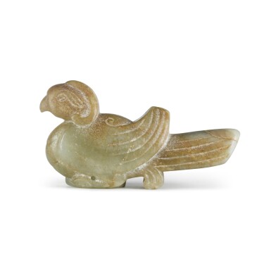 View full screen - View 1 of Lot 137. A celadon jade 'bird' finial, Late Zhou dynasty | 周末 玉鳥形杖首.