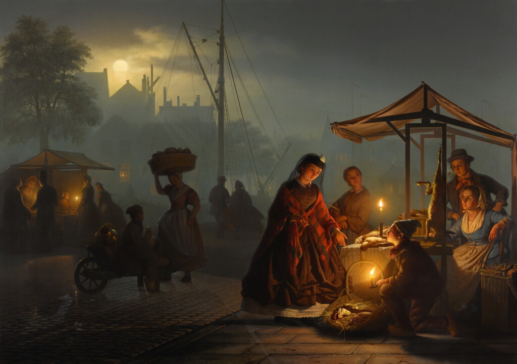 View full screen - View 1 of Lot 31. PETRUS VAN SCHENDEL | Market in Amsterdam by Moonlight .