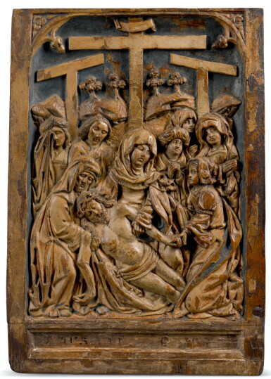 View full screen - View 1 of Lot 35. SOUTHERN NETHERLANDISH, EARLY 16TH CENTURY | PAIR OF RELIEFS WITH THE LAMENTATION AND THE RESURRECTION.