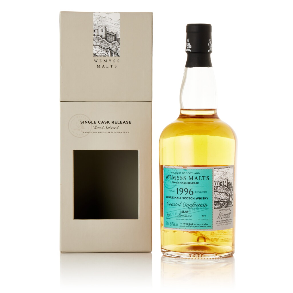 View full screen - View 1 of Lot 6561. Bowmore "Coastal Confection" by Wemyss Malts 54.7 abv 1996 (1 BT70).