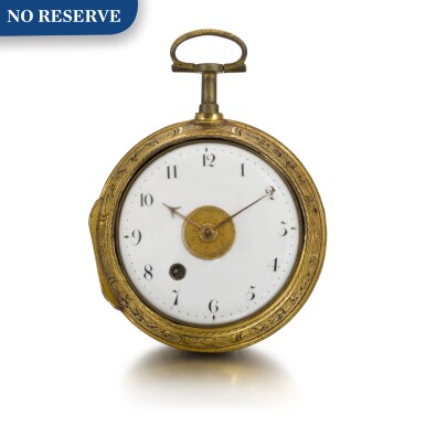 View full screen - View 1 of Lot 248. DANIEL QUARE & STEPHEN HORSEMAN | A QUARTER REPEATING CLOCK WATCH WITH ALARM, LATER DIAL AND GILT METAL CASE CIRCA 1730 AND LATER, NO. 1061.
