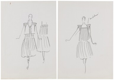View full screen - View 1 of Lot 66. Two original sketches for fashion, in the 80's | Deux croquis de mode originaux, dans les années 1980.