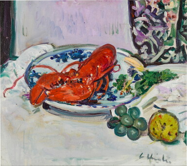 View full screen - View 1 of Lot 18. Lobster on a Blue Plate.