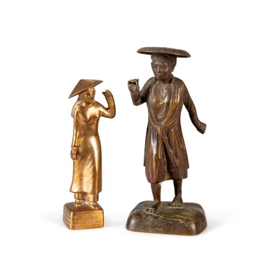 View full screen - View 1 of Lot 45. A group of two bronze standing figures | 人物立像 一組兩件.