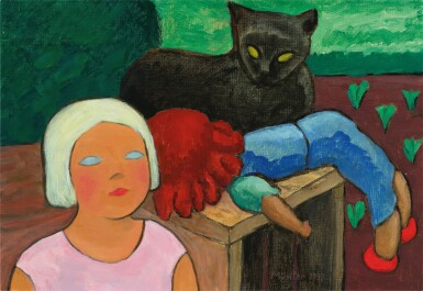 View full screen - View 1 of Lot 17. Stillleben mit Kind und schwarzer Katze (Still Life with Child and Black Cat).