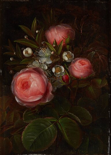 View full screen - View 1 of Lot 675. Roses; Pink Roses Pollyhock.