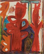 Red Figures in a Garden