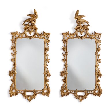 View full screen - View 1 of Lot 665. A PAIR OF GEORGE III STYLE GILTWOOD MIRRORS.