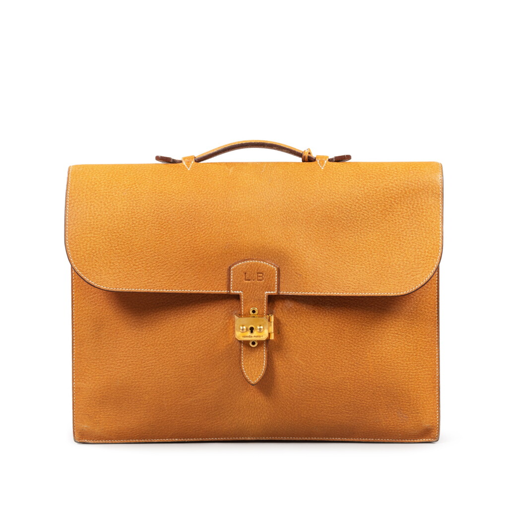 View full screen - View 1 of Lot 31. HERMES Gold leather briefcase gold hardware, 1983 | Attaché case cuir gold garniture dorée, 1983.